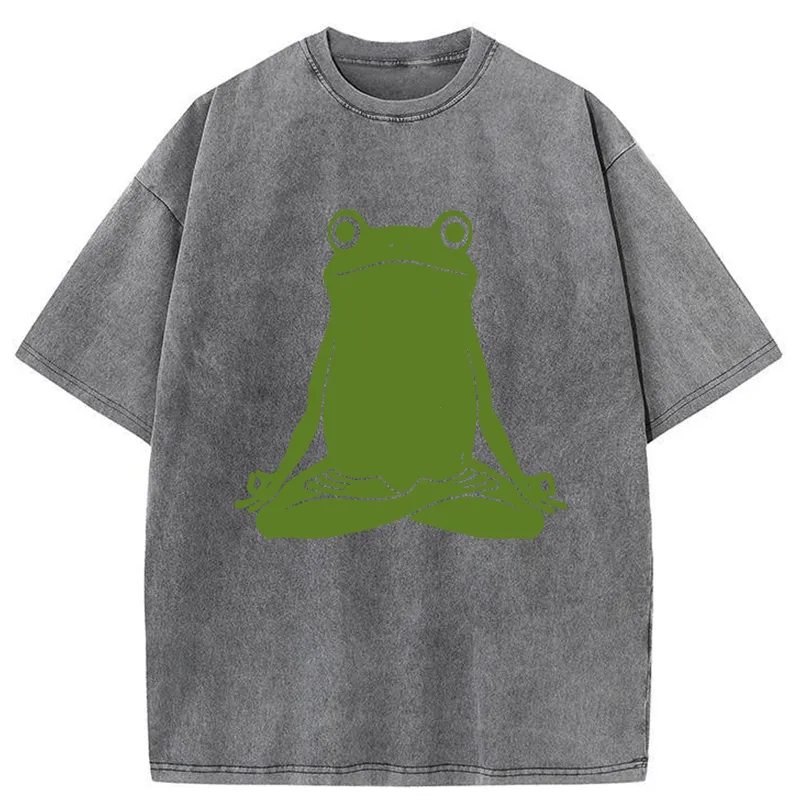 Tokyo-Tiger Yoga Frog Funny Washed T-Shirt