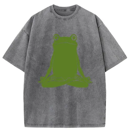 Tokyo-Tiger Yoga Frog Funny Washed T-Shirt