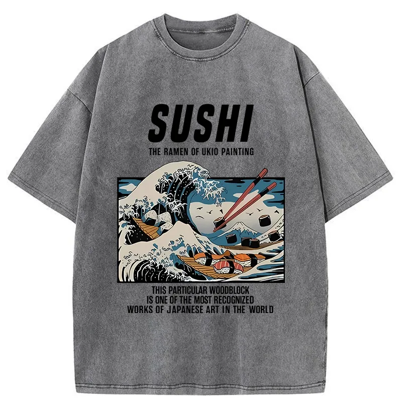 Tokyo-Tiger The Great Wave Off Sushi Washed T-Shirt