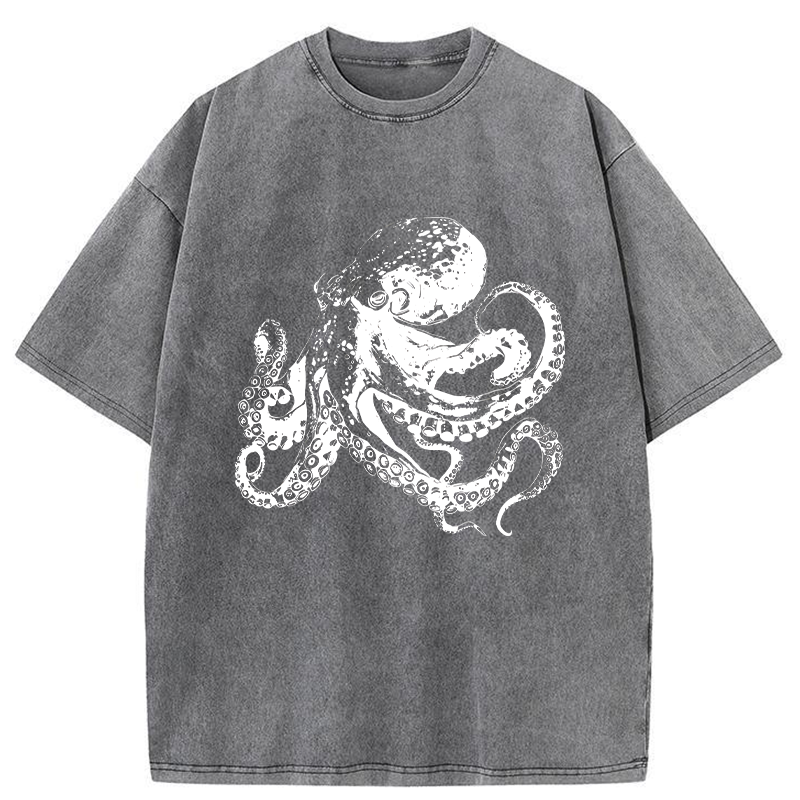 Tokyo-Tiger Woodcut Octopus Washed T-Shirt