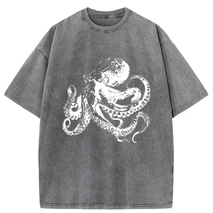 Tokyo-Tiger Woodcut Octopus Washed T-Shirt
