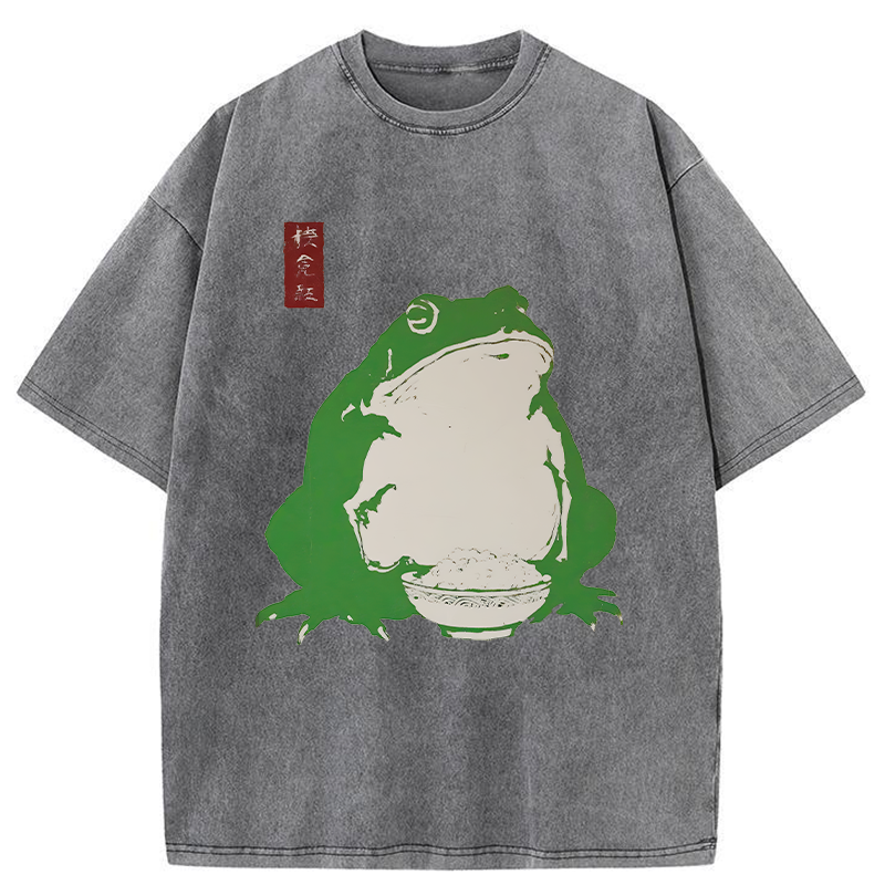 Tokyo-Tiger Fat Frog Eats Rice Washed T-Shirt