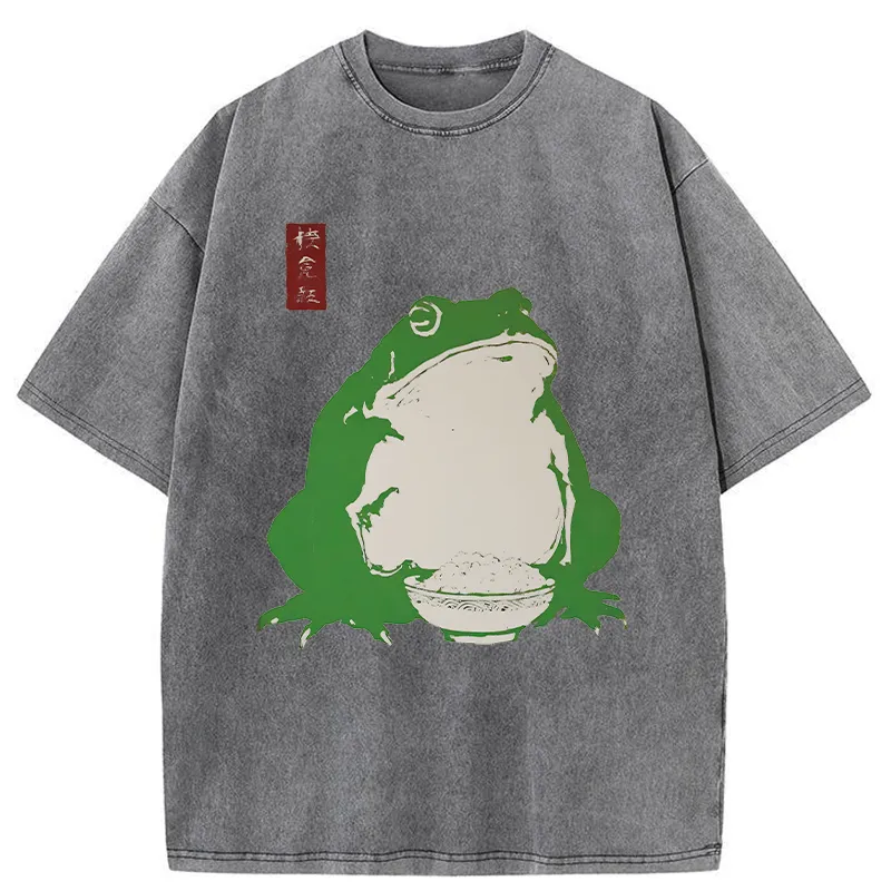 Tokyo-Tiger Fat Frog Eats Rice Washed T-Shirt