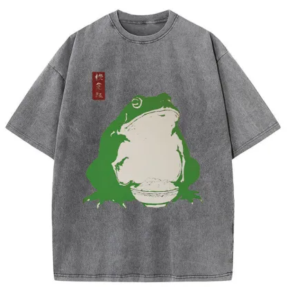 Tokyo-Tiger Fat Frog Eats Rice Washed T-Shirt
