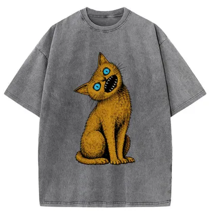 Tokyo-Tiger Horror Cat Japanese Washed T-Shirt