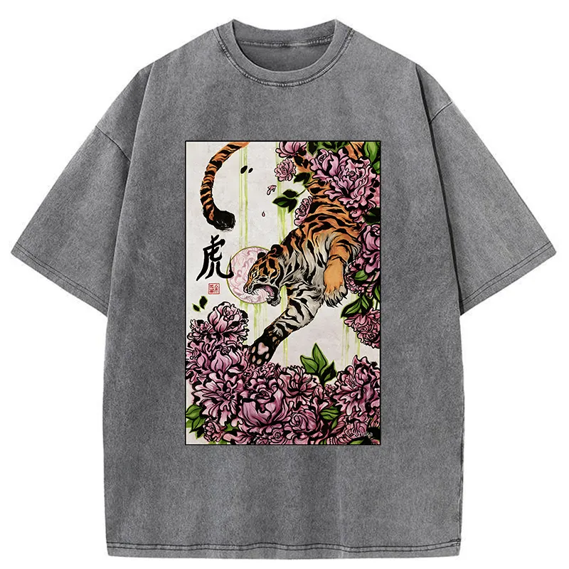 Tokyo-Tiger Tiger And Peony Washed T-Shirt