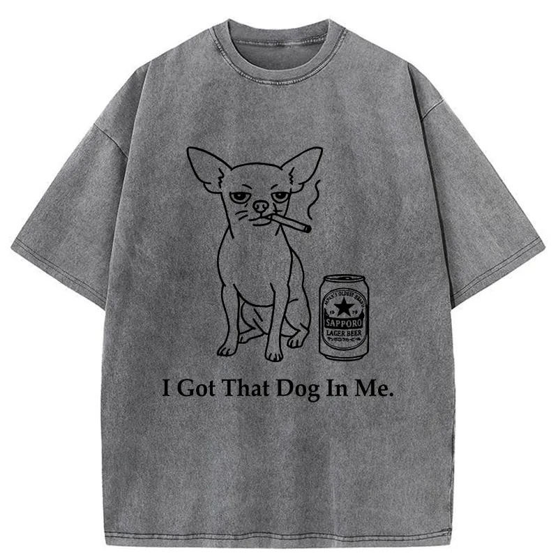 Tokyo-Tiger Chihuahua Smokes And Drinks Alcohol Washed T-Shirt