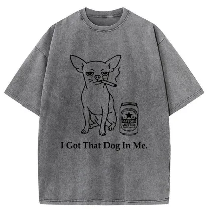Tokyo-Tiger Chihuahua Smokes And Drinks Alcohol Washed T-Shirt