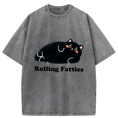 Tokyo-Tiger Rolling Fatties Cat Washed T-Shirt