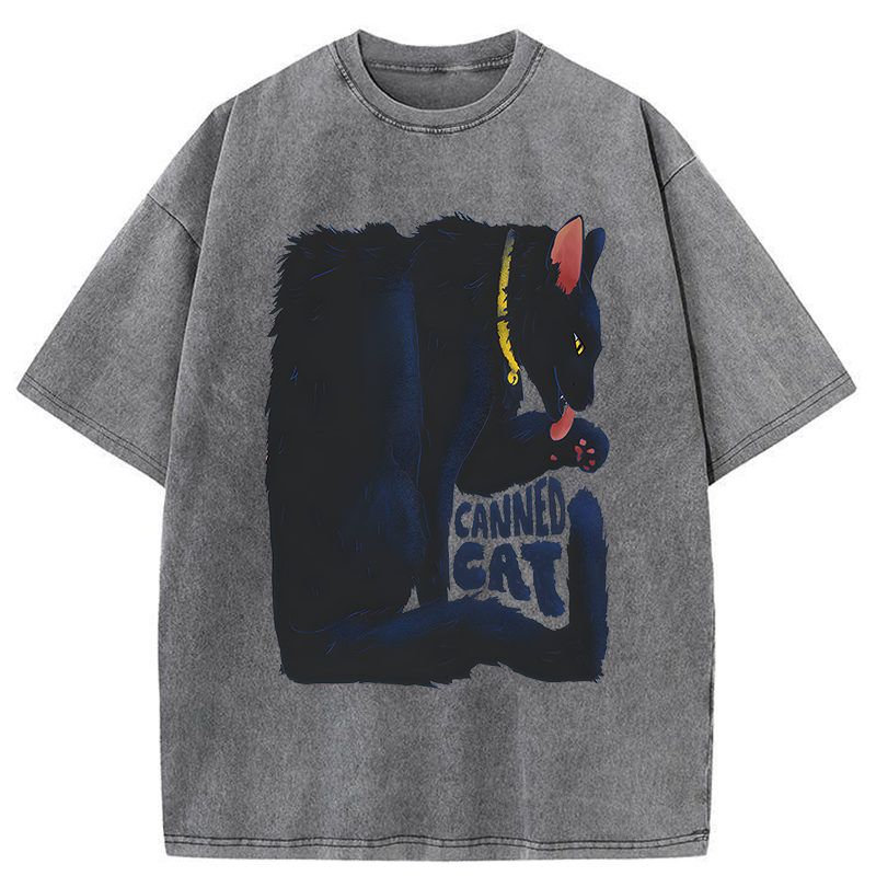 Tokyo-Tiger Cat Food Cans With Limited Width Washed T-Shirt