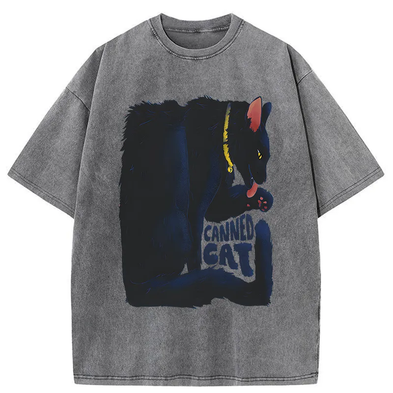 Tokyo-Tiger Cat Food Cans With Limited Width Washed T-Shirt