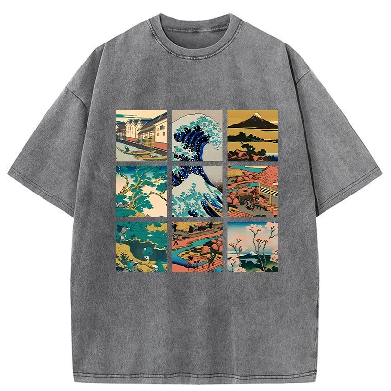 Tokyo-Tiger Japanese Traditional Landscape Washed T-Shirt