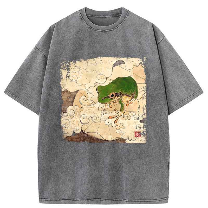 Tokyo-Tiger Vintage Frog Painting Washed T-Shirt