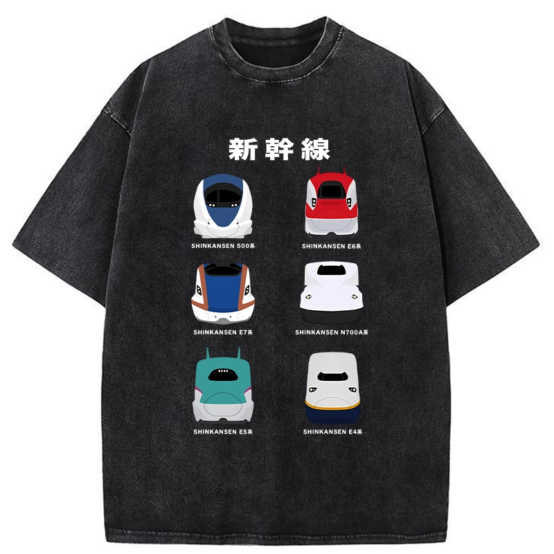 Tokyo-Tiger Shinkansen Cartoon Train Washed T-Shirt