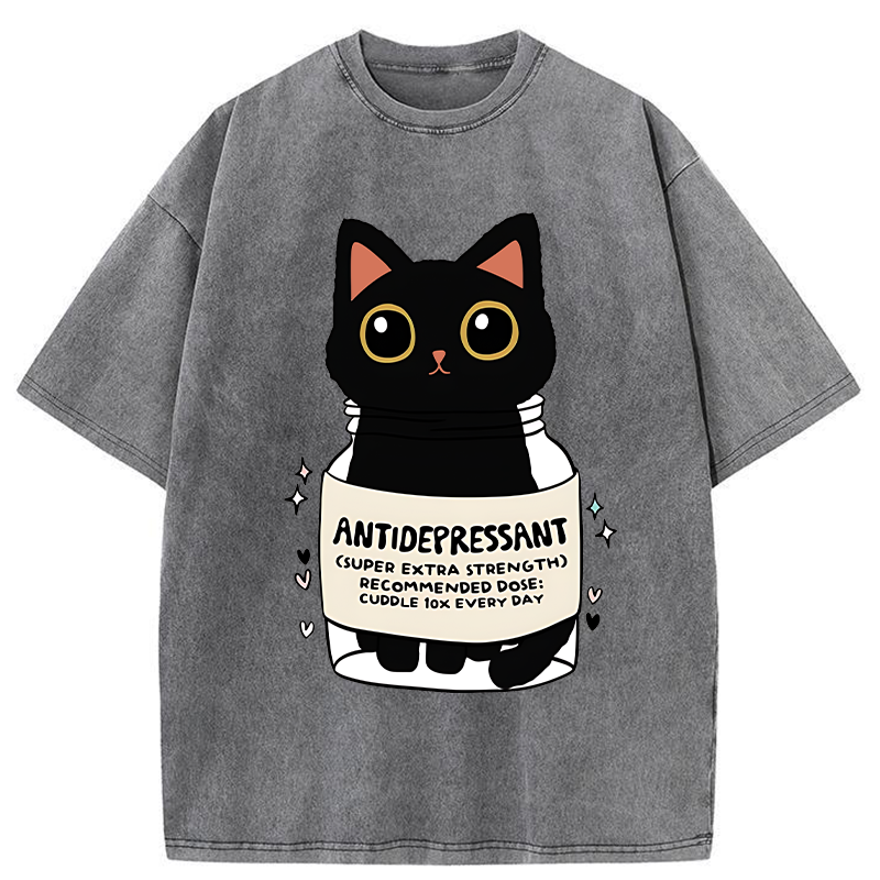 Tokyo-Tiger Antidepressant Black Cat Washed T-Shirt