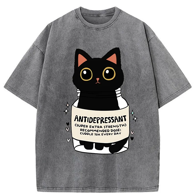 Tokyo-Tiger Antidepressant Black Cat Washed T-Shirt