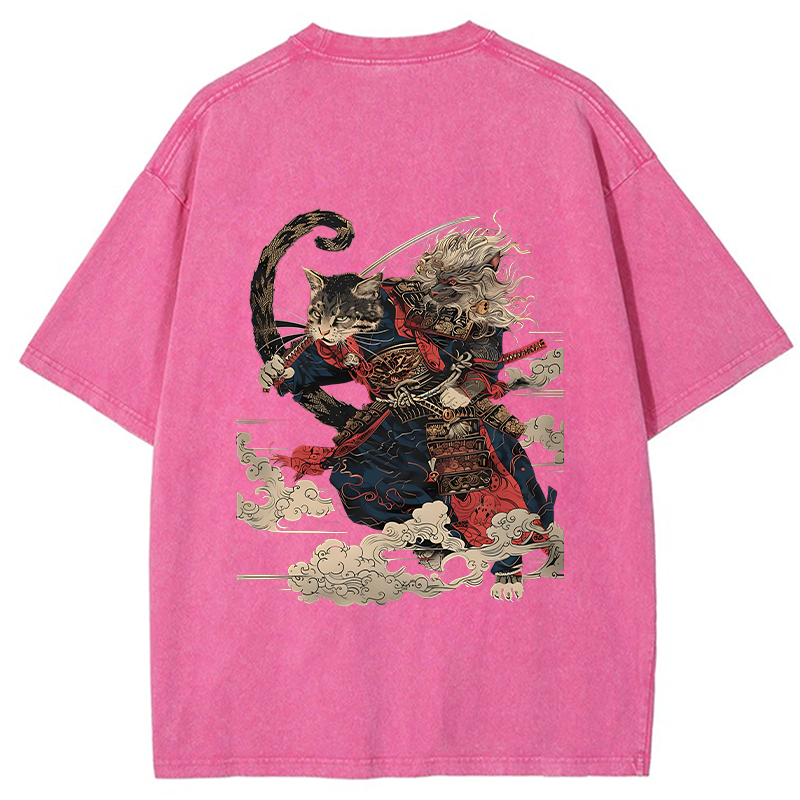 Tokyo-Tiger Gorgeous Samurai Cat Washed T-Shirt