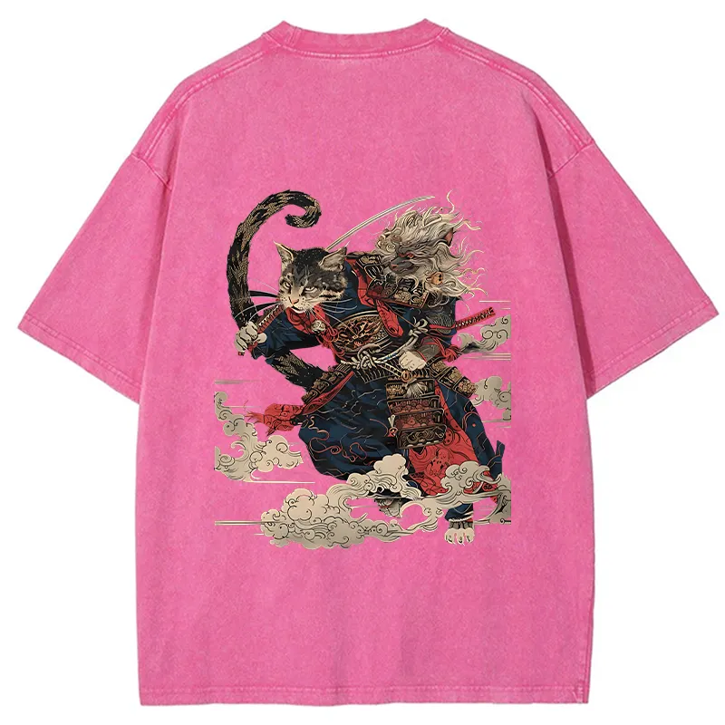 Tokyo-Tiger Gorgeous Samurai Cat Washed T-Shirt