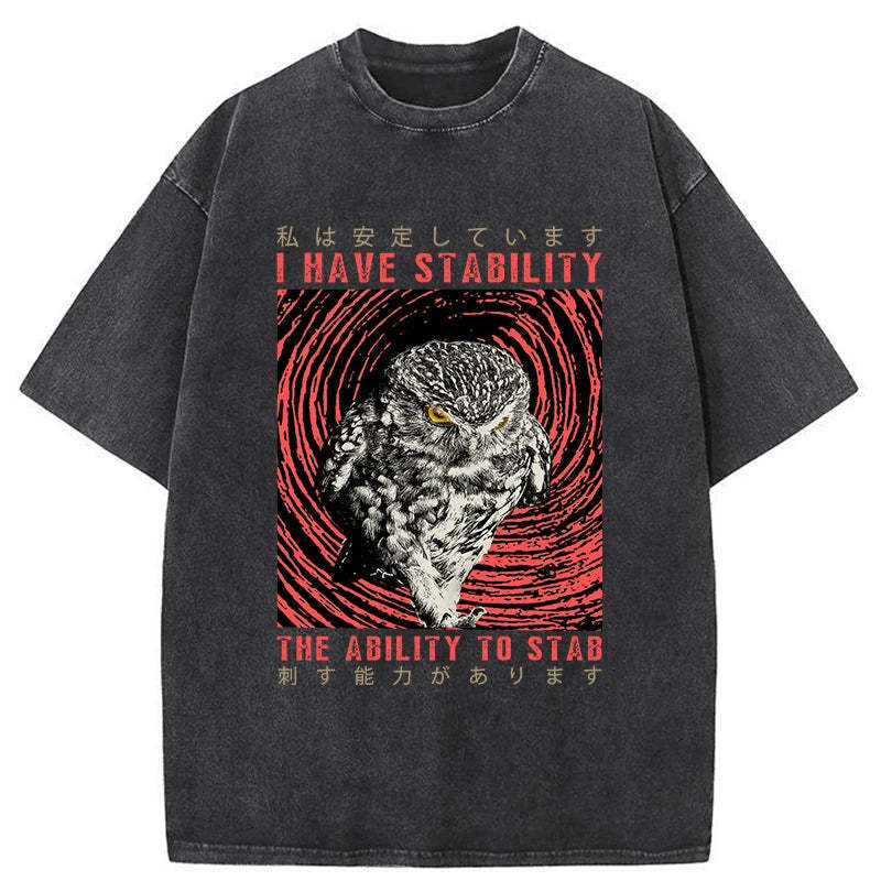 Tokyo-Tiger I Have Stability Owl Washed T-Shirt