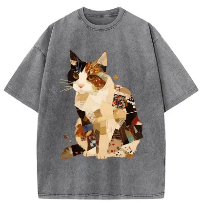Tokyo-Tiger Painting Of A Patchwork Orange Cat Washed T-Shirt