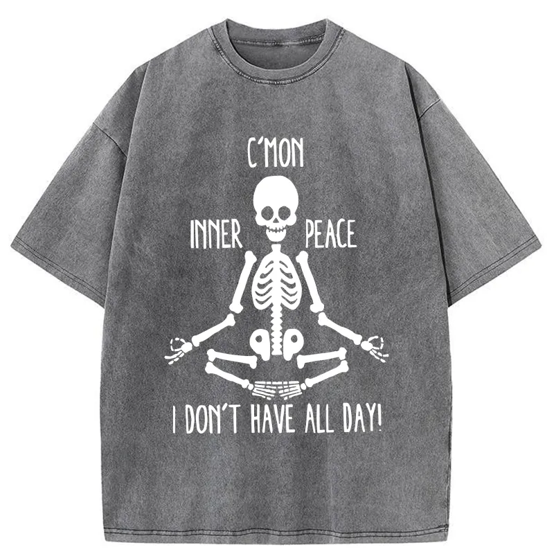 Tokyo-Tiger A Skeleton Doing Yoga Washed T-Shirt