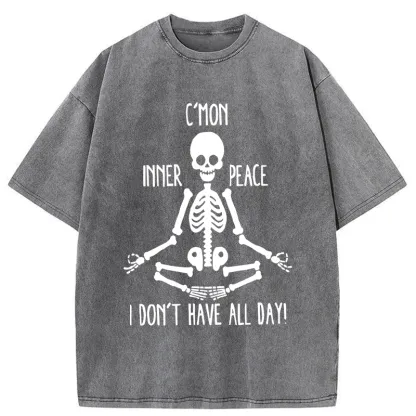 Tokyo-Tiger A Skeleton Doing Yoga Washed T-Shirt