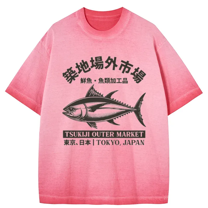 Tokyo-Tiger Tokyo Japan Tsukiji Fish Market Gradient Washed T-Shirt Sale