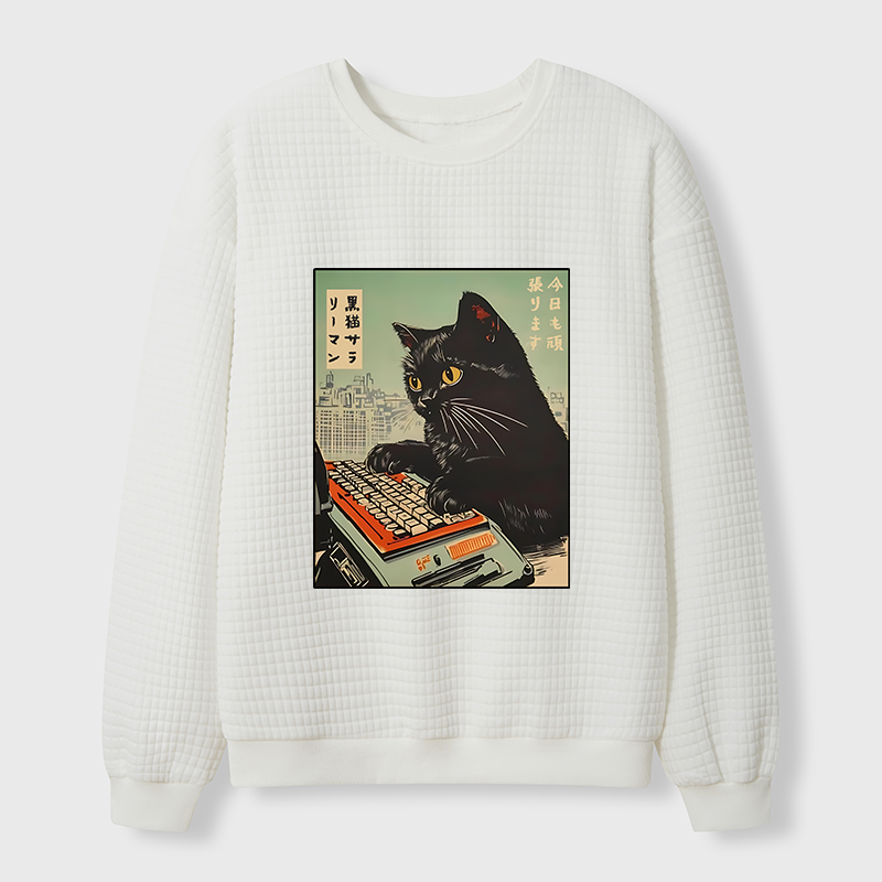Tokyo-Tiger Cat Typing Waffle Sweatshirt