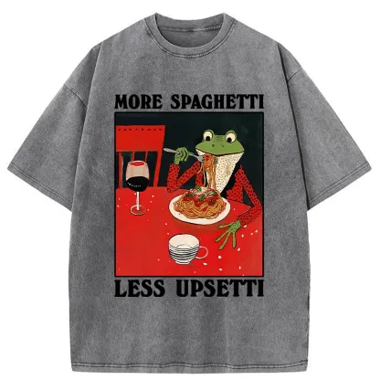 Tokyo-Tiger Frog Eating Spaghetti Washed T-Shirt