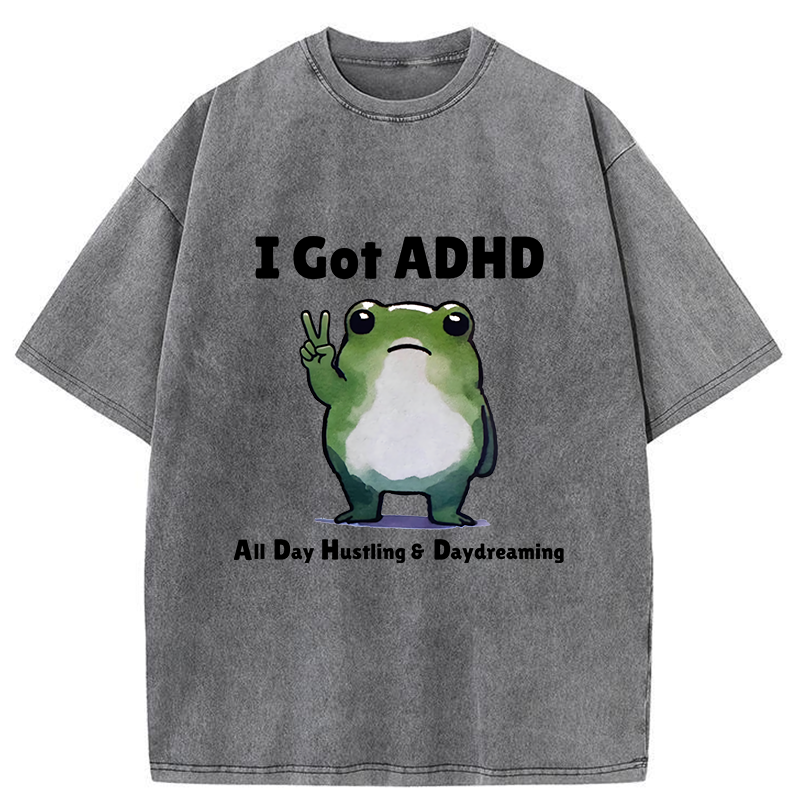 Tokyo-Tiger Frog With ADHD Funny Washed T-Shirt