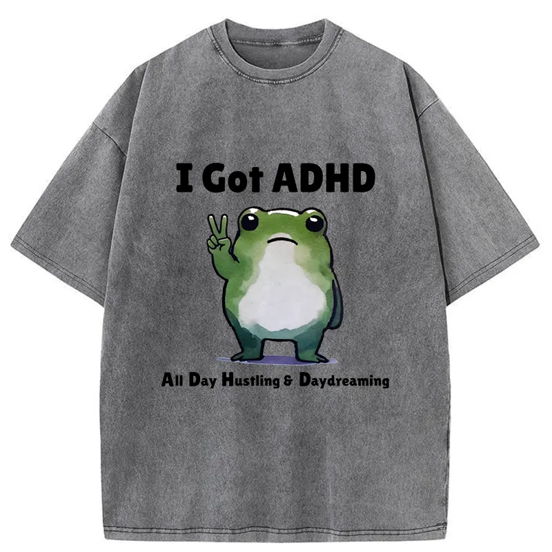 Tokyo-Tiger Frog With ADHD Funny Washed T-Shirt