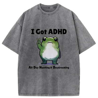 Tokyo-Tiger Frog With ADHD Funny Washed T-Shirt