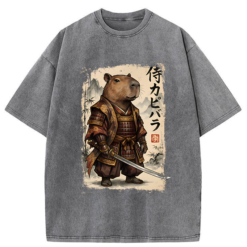 Tokyo-Tiger Samurai Capybara Washed T-Shirt