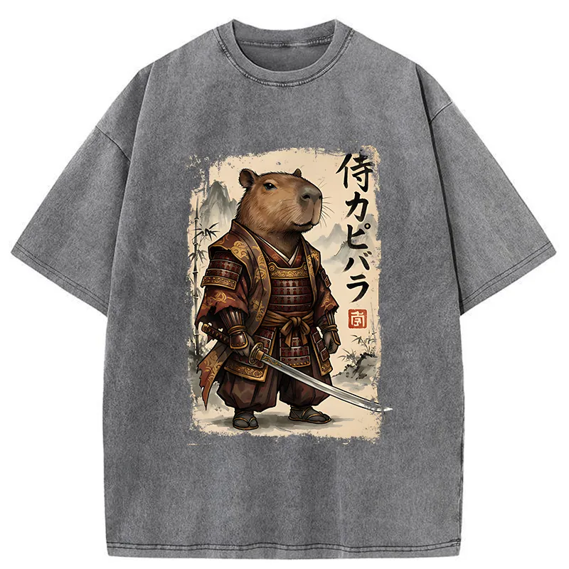 Tokyo-Tiger Samurai Capybara Washed T-Shirt