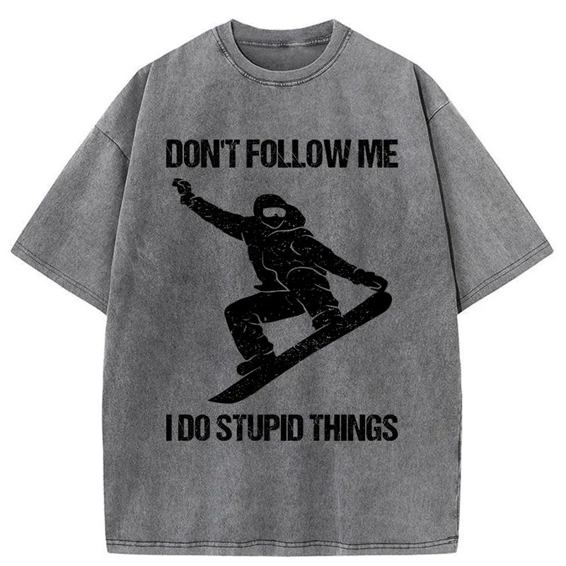 Tokyo-Tiger Winter Extreme Sports Skiing Washed T-Shirt