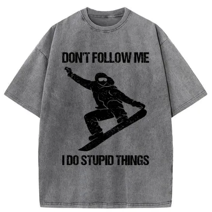 Tokyo-Tiger Winter Extreme Sports Skiing Washed T-Shirt