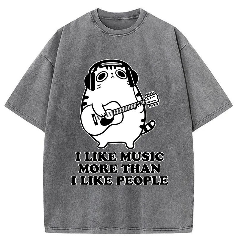 Tokyo-Tiger Music Cat Washed T-Shirt