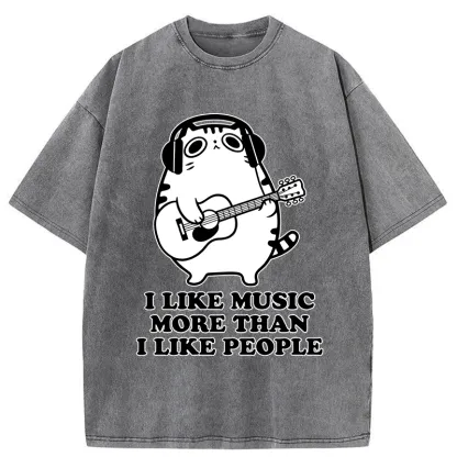 Tokyo-Tiger Music Cat Washed T-Shirt