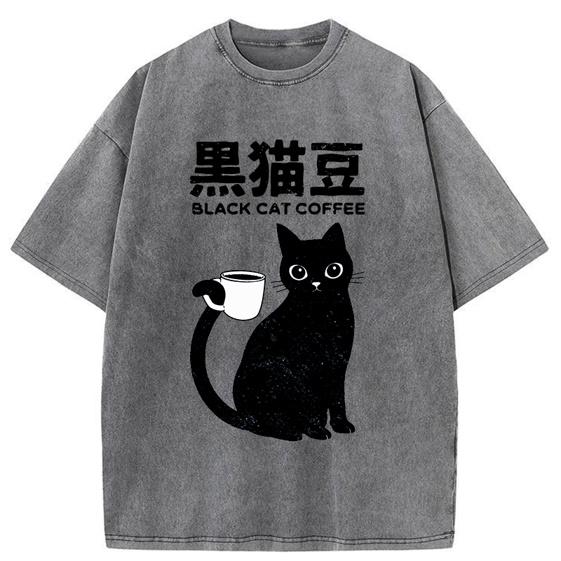 Tokyo-Tiger Black Cat And Coffee Washed T-Shirt