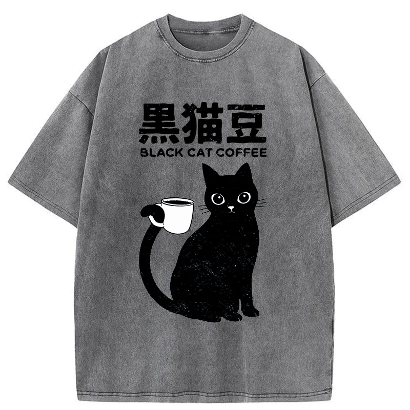 Tokyo-Tiger Black Cat And Coffee Washed T-Shirt