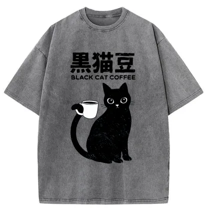 Tokyo-Tiger Black Cat And Coffee Washed T-Shirt