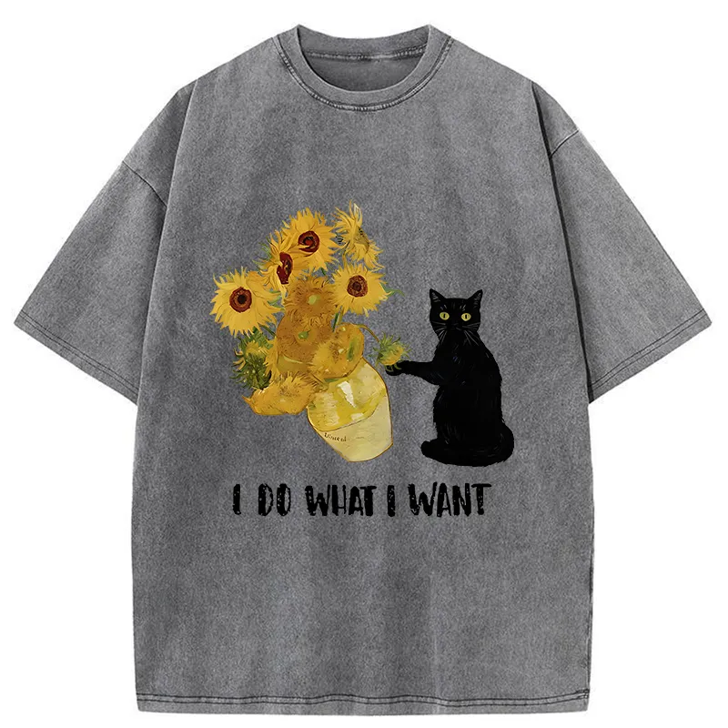 Tokyo-Tiger Mischievous Black Cat Washed T-Shirt Sale