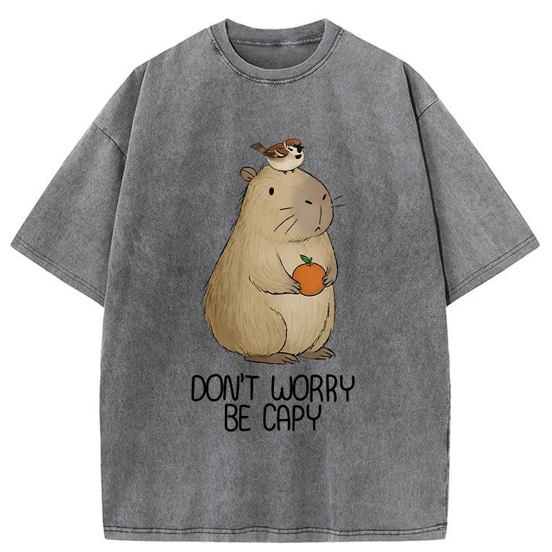 Tokyo-Tiger With Capybaras Around Everything Is Fine. Washed T-Shirt
