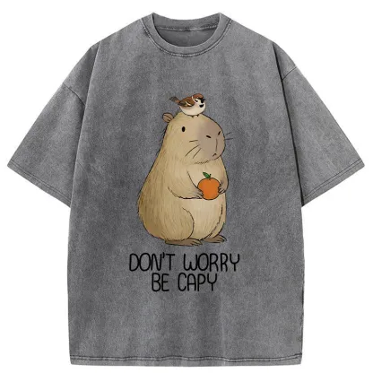Tokyo-Tiger With Capybaras Around Everything Is Fine. Washed T-Shirt