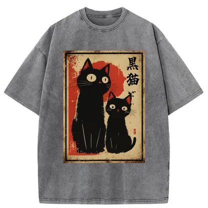 Tokyo-Tiger Two Black Cats Washed T-Shirt