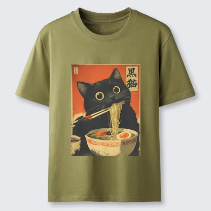 Tokyo-Tiger Black Cat Eats Japanese Ramen Retro Classic T-Shirt