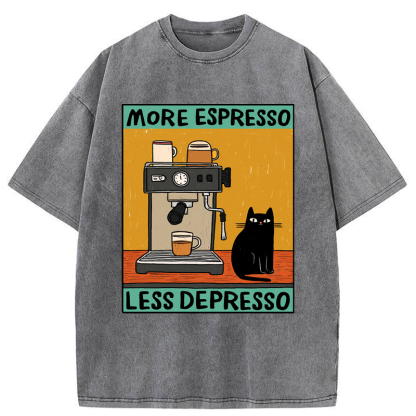 Tokyo-Tiger More Espresso Less Depresso Cat Washed T-Shirt