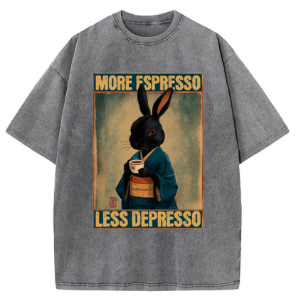 Tokyo-Tiger More Espresso Less Depresso Rabbit Washed T-Shirt