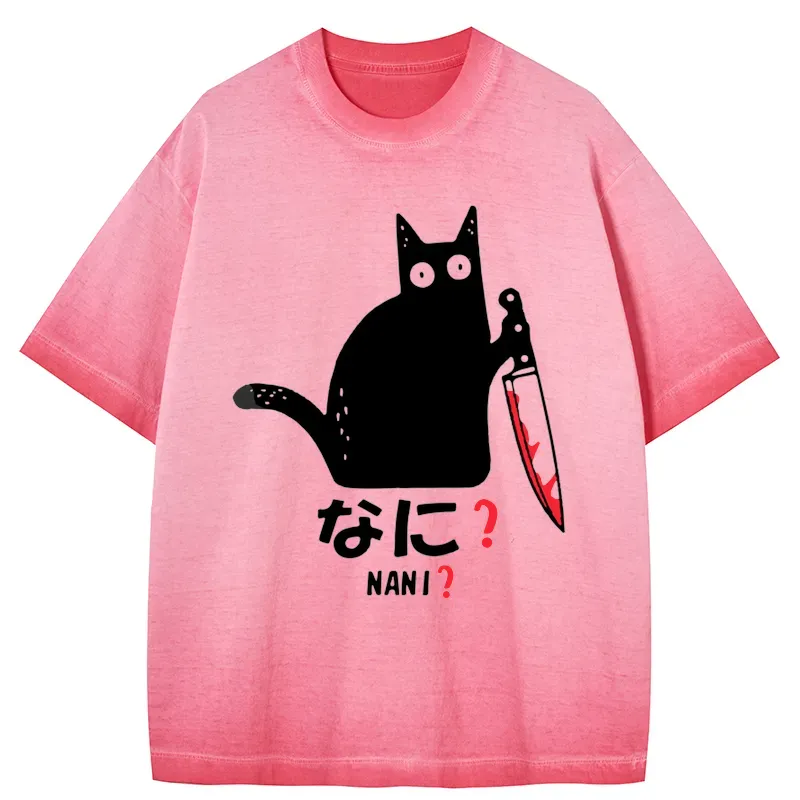 Tokyo-Tiger A Puzzled Cat Holding A Knife Gradient Washed T-Shirt