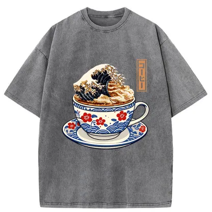 Tokyo-Tiger Coffee Wave Foam Washed T-Shirt